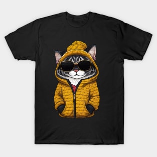 Cool Cartoon Cat in Jacket, Cap, and Sunglasses 2 T-Shirt